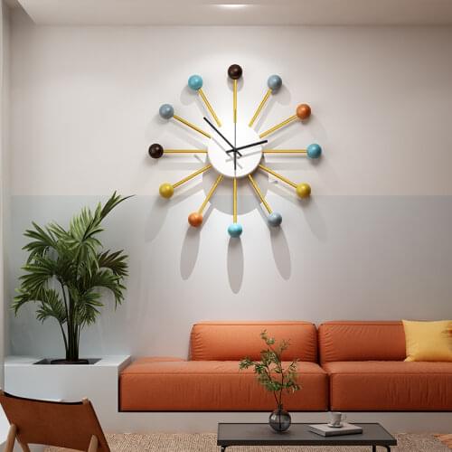 MEISD Wrought Iron Metal Wall Clock Colors Balls Sunburst Metal Watch Modern Design Self Adhesive Silent Horloge Free Shipping