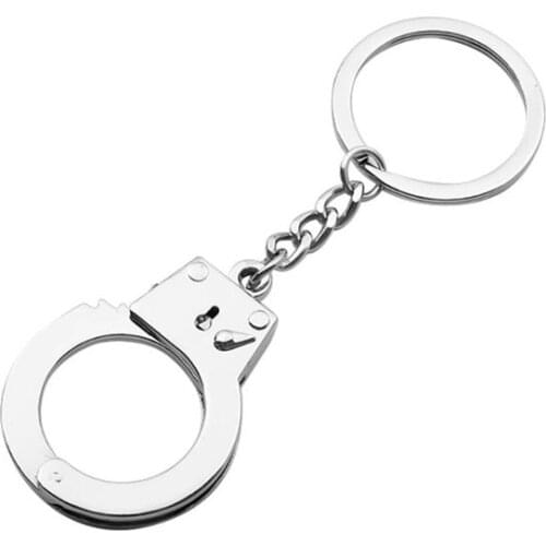 Metal Novelty Silver Double Lock Handcuffs Keychain Key Rings Fashion Jewelry AXYD