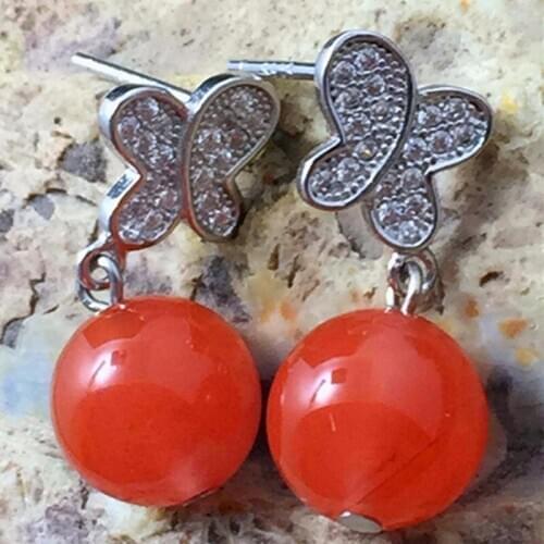 New Fashion Bohemia South Red agate Jewelry Euro-American Vintage silver inlay butterfly earring for women namour charm Gift