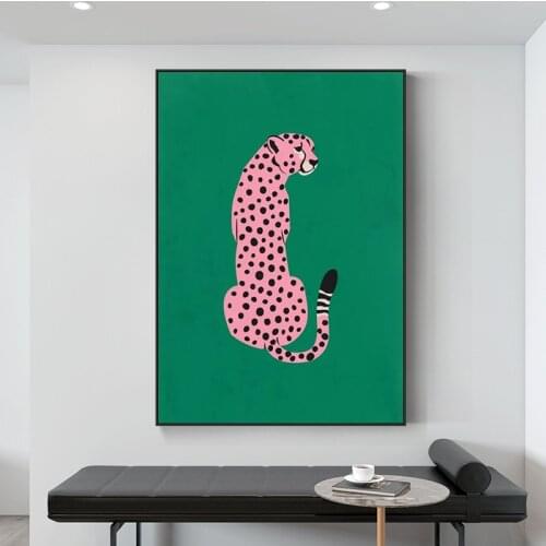Modular Poster Pink Tiger Green Animal Pictures Wall Art Cartoon Canvas Printed Painting for Living Room Decoration Home Decor