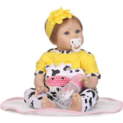 22inch Soft Reborn Baby Doll Alive Lifelike Silicone Vinyl Newborn Bebe Reborn Doll Kids Birthday New Year Gifts Play Toys