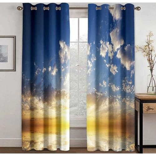3D Sunrise White Clouds and Blue Sky Pattern Blackout Curtain Set, Suitable for Home Curtains In The Living Room and Bedroom