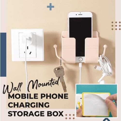 Wall Mounted Organizer Storage Box Remote Control Mounted Mobile Phone Plug Wall Holder Charging Multifunction Holder Stand