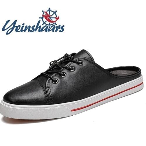 New Classic Half Drag Genuine Leather Mens Shoes Breathable Outdoor Footwear High Quality Handmade Slippers Male Fashion Sandals