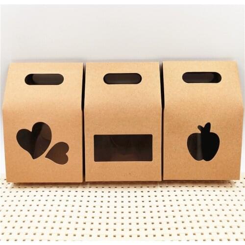 30Pcs/Lot Gift Bags Kraft Paper With Small PVC Window Handmade Souvenir Packaging Brown Paperboard Box Apple Heart 10x6x16cm