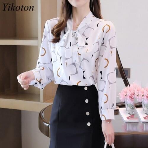 Casual Top Chiffon Blouse Ladies White Shirt Loose Plus Size Bow Shirts Autumn Womens Blouses Fashion Woman Tops Long Sleeve