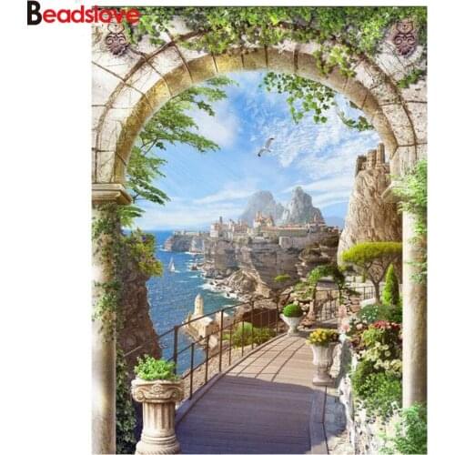 Seaside city 5D DIY Diamond Embroidery Sea Scenery Cross Stitch Full Square/Round diamond painting rhinestone flower garden door