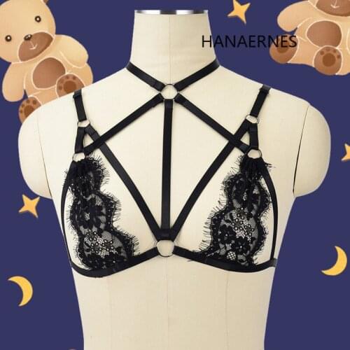 Sexy Harness For Women Floral Lace Bralette Bustier Cage Crop Top Sheer Bra Chest Bondage Lingerie Cage Bra Gothic Garter Belt