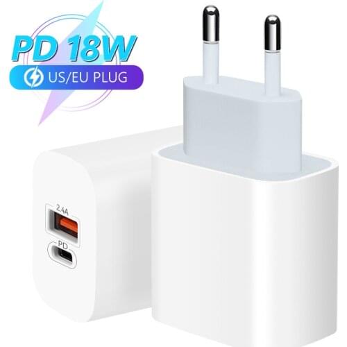 For Samsung iPhone Huawei Xiaomi 18W USB Type-C PD Super Fast Wall Charger Adapter Cable USB-C Power Adapter Chargers for Travel