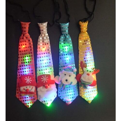 LED Glowing Light Up Christmas Tie Novelty Necktie Red Blue Santa Claus Snowflake Neck Tie For Festival Gift New Year Navidad