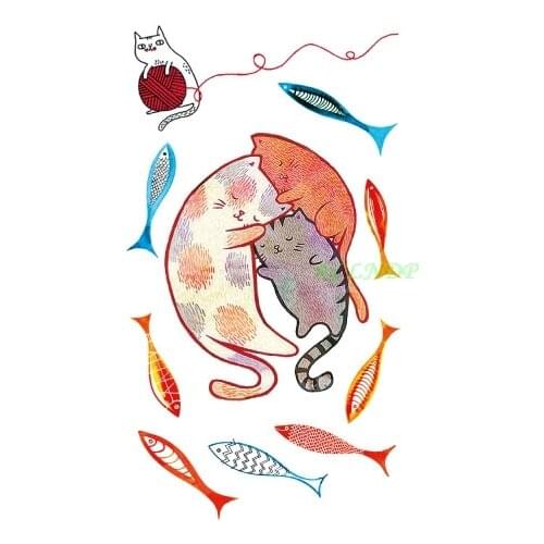 Waterproof Temporary Tattoo happy cat loving fish tatto stickers flash tatoo fake tattoos for girl kids child