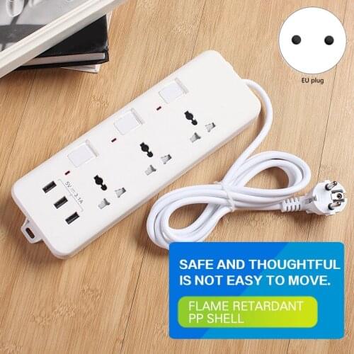 Power Strip with 3 Outlets Cord for Smartphone Tablets Office EU Plug