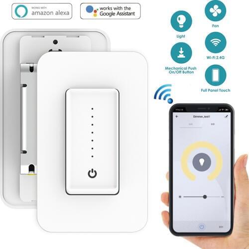 US WiFi Smart Dimmer Switch Light Switch Fan Speed Adjustment Wall Switch Interruptor Work with Alexa Google Assistant IFTTT