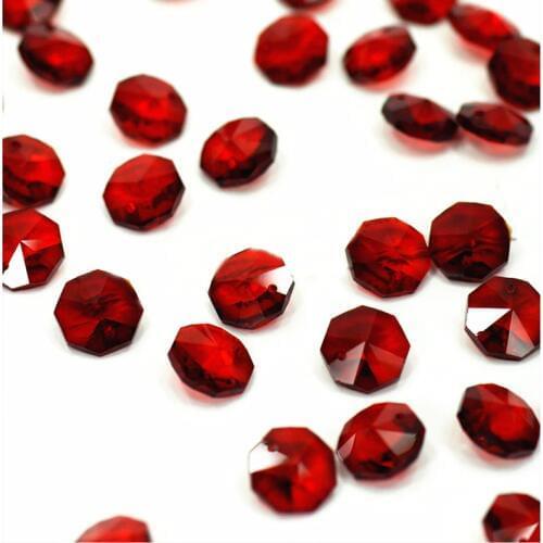 Top Quality 100pcs 14mm Dark Red Glass Octagonal Stones In One Hole(Free Rings) Crystal Chandelier Beads, Crystal Curtain Beads