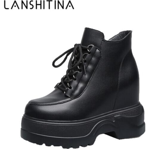 New Women Platform Boots 2020 Height Increased Waterproof Sneakers Winter 10CM High Heel Boots Thick Sole Trainers Leather Boots
