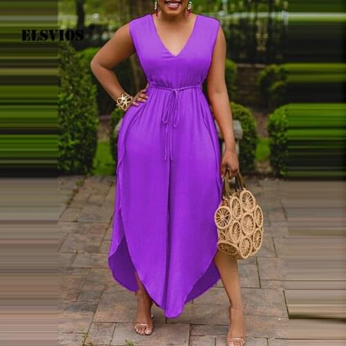 Eelgant Summer Women Fashion V Neck Solid Color Lace-up Backless Jumpsuits Casual Wide-leg Pants Sleeveless Loose Slim Jumpsuit