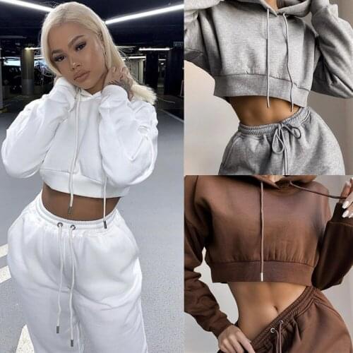 Womens Suit 2 Piece Set Casual Sport Outfits Tracksuit Hoodies Sweatshirt+Sweatpants Jogger Pants Fashion Winter Sportswear