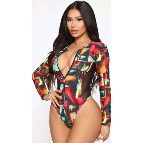 Womens Triangle One Piece Swimsuit Hollow Out African Long Sleeve Bikini 2021 New Plus Size Summer Swimming Suit Sexy Outfits