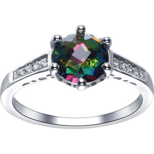 NEW Rainbow Womens Rings For Lady Fashion Jewelry White Gold Color Filled CZ zircon Jewelry Green blue multicolor Wedding Ring