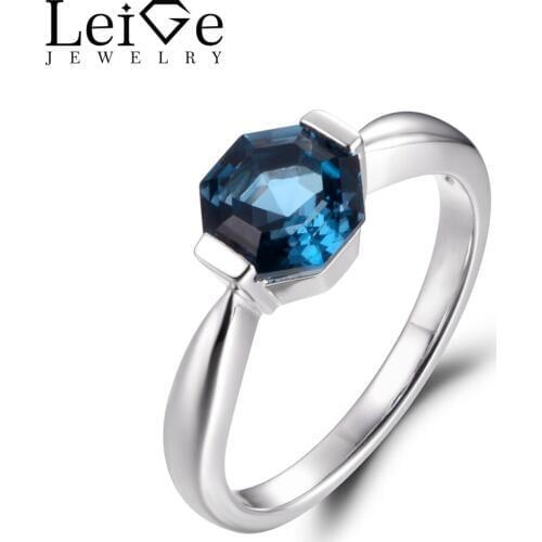 Leige Jewelry Natural London Blue Topaz Gemstone Octagon Cut Engagement Rings For Woman November Birthstone 925 Sterling Silver