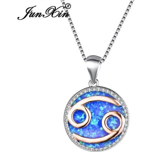JUNXIN Female Constellation Cancer Pendant Necklaces For Women White Gold Filled Round Birthstone Valentine Necklace Jewelry