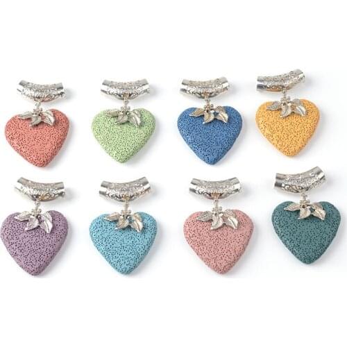 1pc Natural Semi-precious Colorful Volcanic Lava Love Heart-shaped Metal Edging Pendant Jewelry Making DIY Necklace Accessories