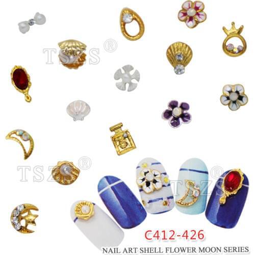 10pcs /lot Girls Beautiful Alloy Shell with pearl Design Nail Art Tips Manicure