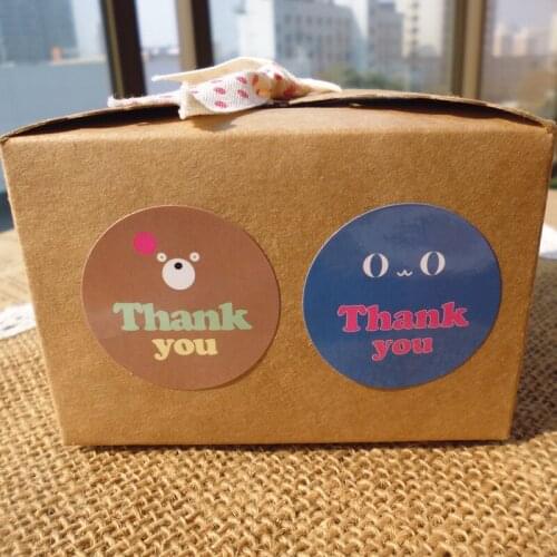 100pcs Cute Bear Design Thank You Seal Sticker 2 Colors Circle Paper Point Sticker Self-adhesive DIY Paper Label