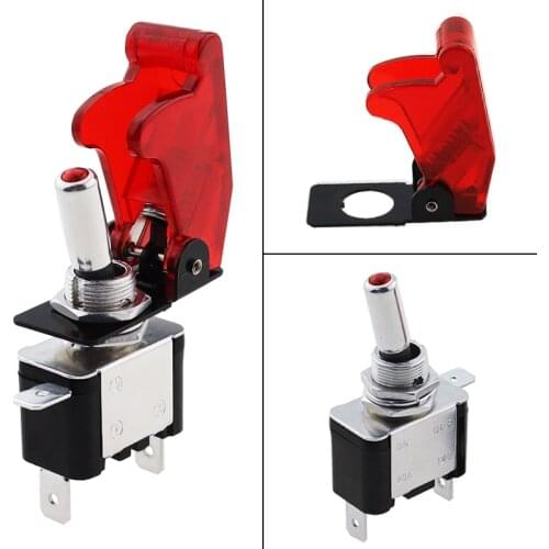 12V 20A SPST Toggle Rocker Switch LED Switch With Protective Cover Car Auto Cover LED Light Toggle Switch Control On/Off RED