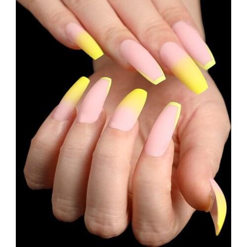 24pcs press on nails long square full cover Gradient matte edging removable False nails Manicure patch