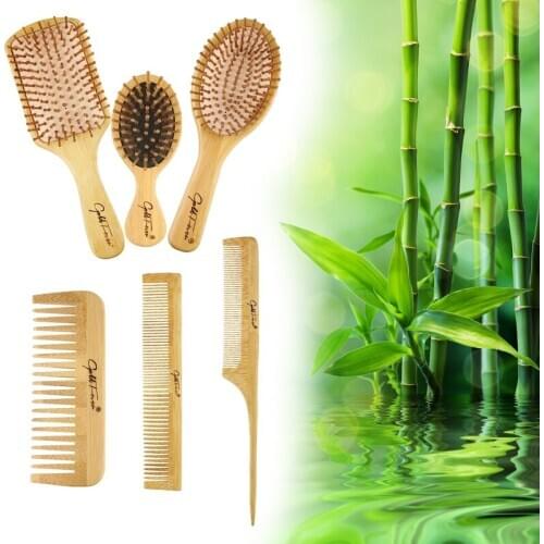 6Pcs Wood Combs Healthy Paddle Scalp Hairbrush Bamboo Cushion Head Massage Brush 11UF