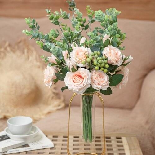 INS Rose Bouquets Eucalyptus Artificial Flowers Wedding Wall Fake Flowers Home Decoration