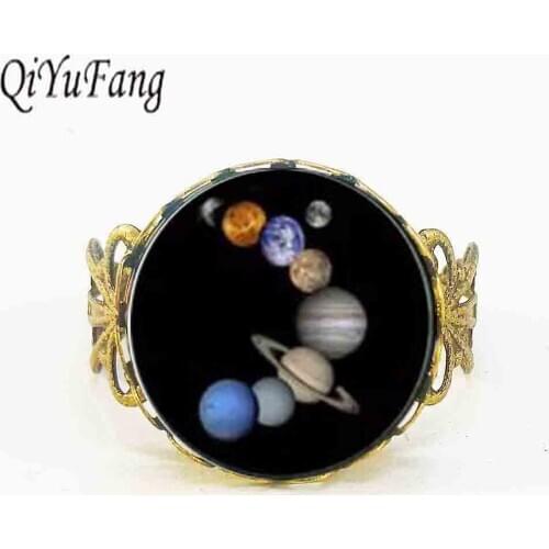 DIY Handmade Vintage Universe Jewelry Solar System Planets Ring Glass Dome ring Fashion Trendy Space Gift for Men