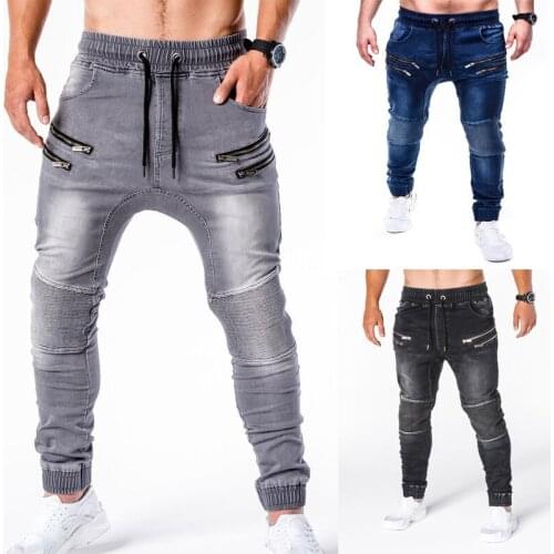 Mens Skinny Jeans Hip Hop Biker Stretchy Jeans Slim Fit Denim Pencil Pant for Men Grey Black Dark Blue XXXL