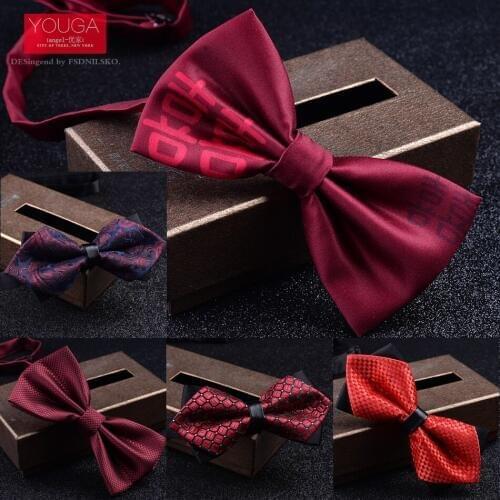 Bow Tie Mens Wedding Red Formal Dress Bow Groom Wine Red Festive Bow Tie Shirt Groomsman Wedding Mens Bow Tie