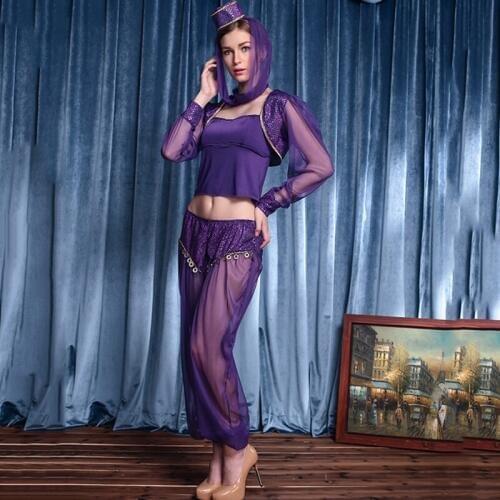 Halloween Carnival Sexy Purple Princess Costume Adults Women India Belly Dance Performance Arab Uniform Set Performance Clothing