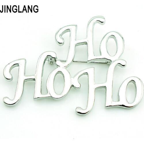 JINGLANG Fashion Brooches Pins Fashion Silver Color Letter HOHO Stainless Steel Brooches For Men Decoration Jewelry