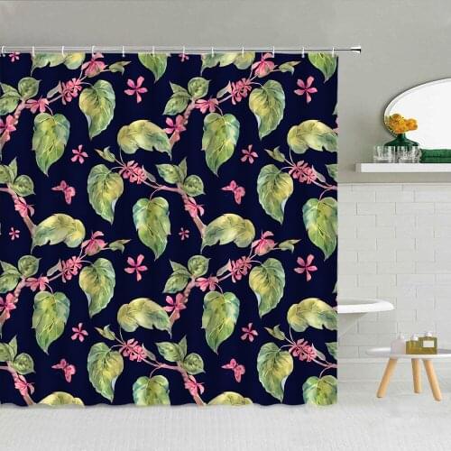 Oil Painting Small Fresh Green Leaves Flower Shower Curtain Waterproof Polyester Fabric High Quality Bath Screen Decor With Hook