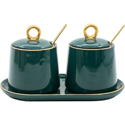 Nordic kitchenware ceramic seasoning can emerald seasoning bottle 4-piece household set sugar can salt monosodium glutamate can