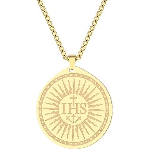 Kinitial Simple Classic Fashion Jesus Christ Monogram Cross Pendant Necklace Girl Chain Necklaces For Women Christian Jewelry