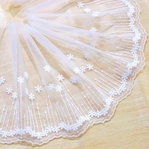 Lace Trim 5 yard Ivory Gauze Mesh Tulle Milk Silk Flowers Embroidered Ribbon Tapes Dress Clothing Fabric 18cm 7.1"Wide M4F277