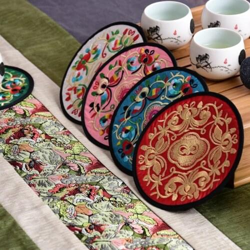 Kitchen Accessories Anti-Hot Cup Pad Home Decoration Durable Embroidery Cloth Chinese Style Table Mats 2Pcs/Pack