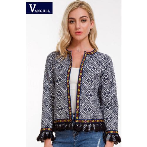 Vangull Bohemian Embroidered Jacket Basic Tassel Vintage Fringe Tape Trim Women Coat 2018 New Long Sleeve Elegant Boho Jacket