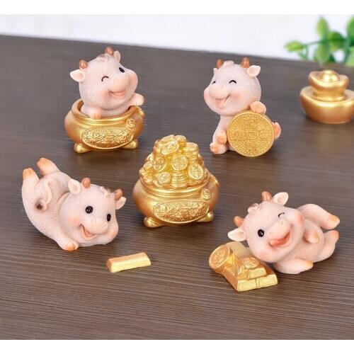 1 Piece Cute Golden Bull Small Statue Little Figurine Crafts Figure Ornament Miniatures