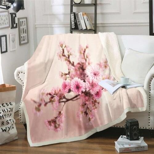 Cute Pink Flower Blanket 3D Print Fleece Blankets For Beds Home Textiles Luxury Adult Gift Warm Bedspread Soft Winter Elegant