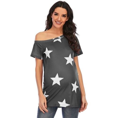 Fashion Maternity Clothes Women Off-the-shoulder Printed Top Maternity T-shirt Plus Size Wear Tee Shirt Maternité Grossesse