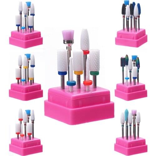 7pcs/Set Nail Drill Bit Ceramic Diamond Rotary Burr Rainbow Milling Cutters Manicure Electric Machine Accessories Tools