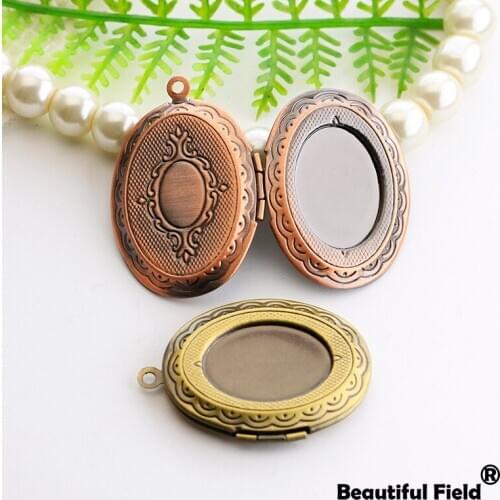 2pcs Fit 13x18mm Flowers Photo Loclet Box Setting Brush Bronze Copper Color Plated Oval Cameo Base Blank Tray
