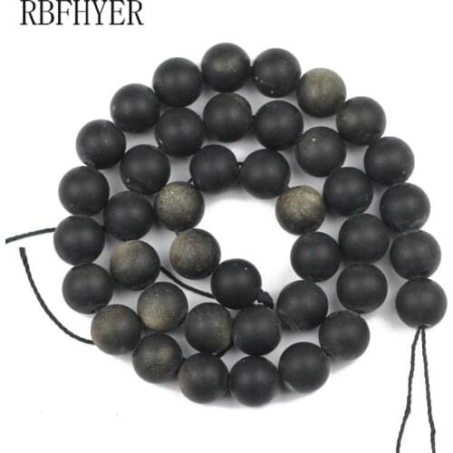 RBFHYER Natural Matte Gold Obsidian Round Loose Beads 4/6/8/10/12MM For DIY Jewelry Making Bracelet Accessories15" Inch