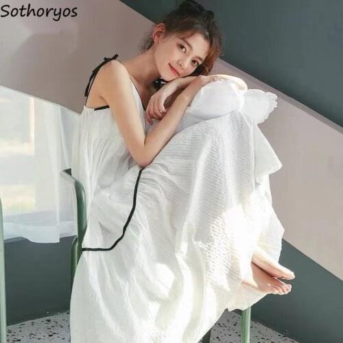Nightgowns women Backless Sleeveless Elegant Bow Breathable High Quality Comfortable Simple Solid Loose Leisure Summer Sweet